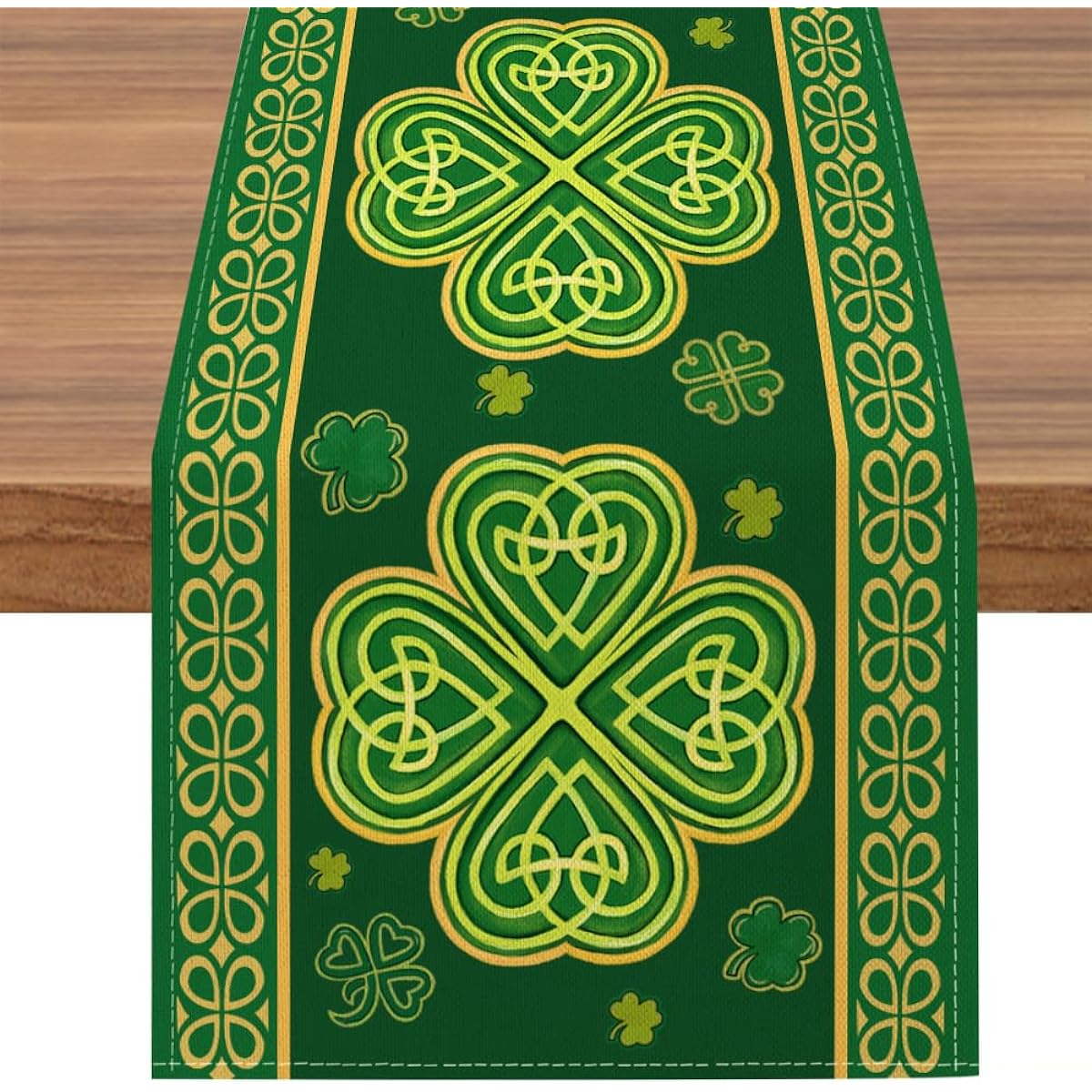 BREVITON St. Patrick's Day Shamrock Table Runner Green Clover Holiday Home Kitchen Dining Table Decor 13x72 Inch
