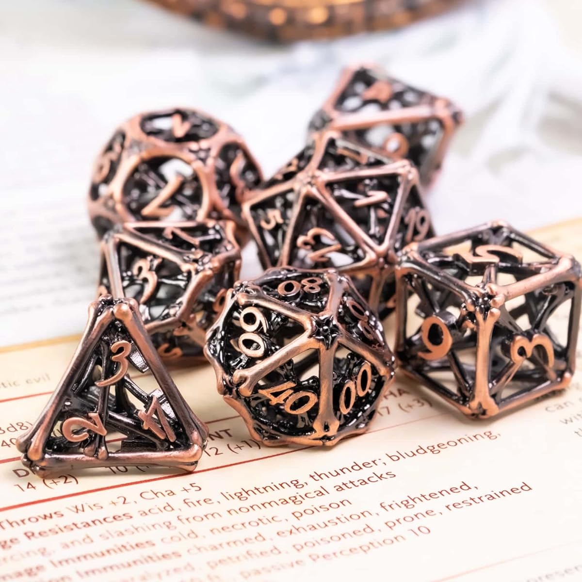 UDIXI Metal Dice with Dice Box, 7pcs DND Dice Set, Bone Design Polyhedral D&D Dice for Role Playing Games MTG Pathfinder (Bone Bronze)