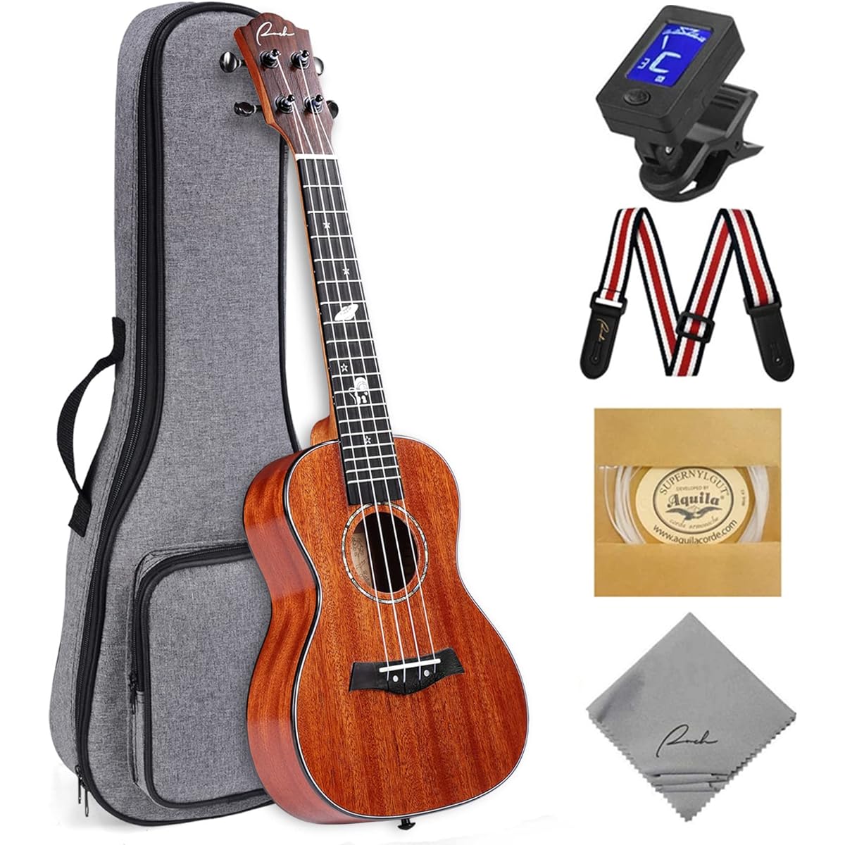 Ranch Concert Ukulele 23 Inch Professional Upgrade Ukulele Kit Small Hawaiian Guitar Ukalary Starter Pack Gig Bag & Tuner & Strap & Aquila String Set & 12 Online Lessons - Glossy