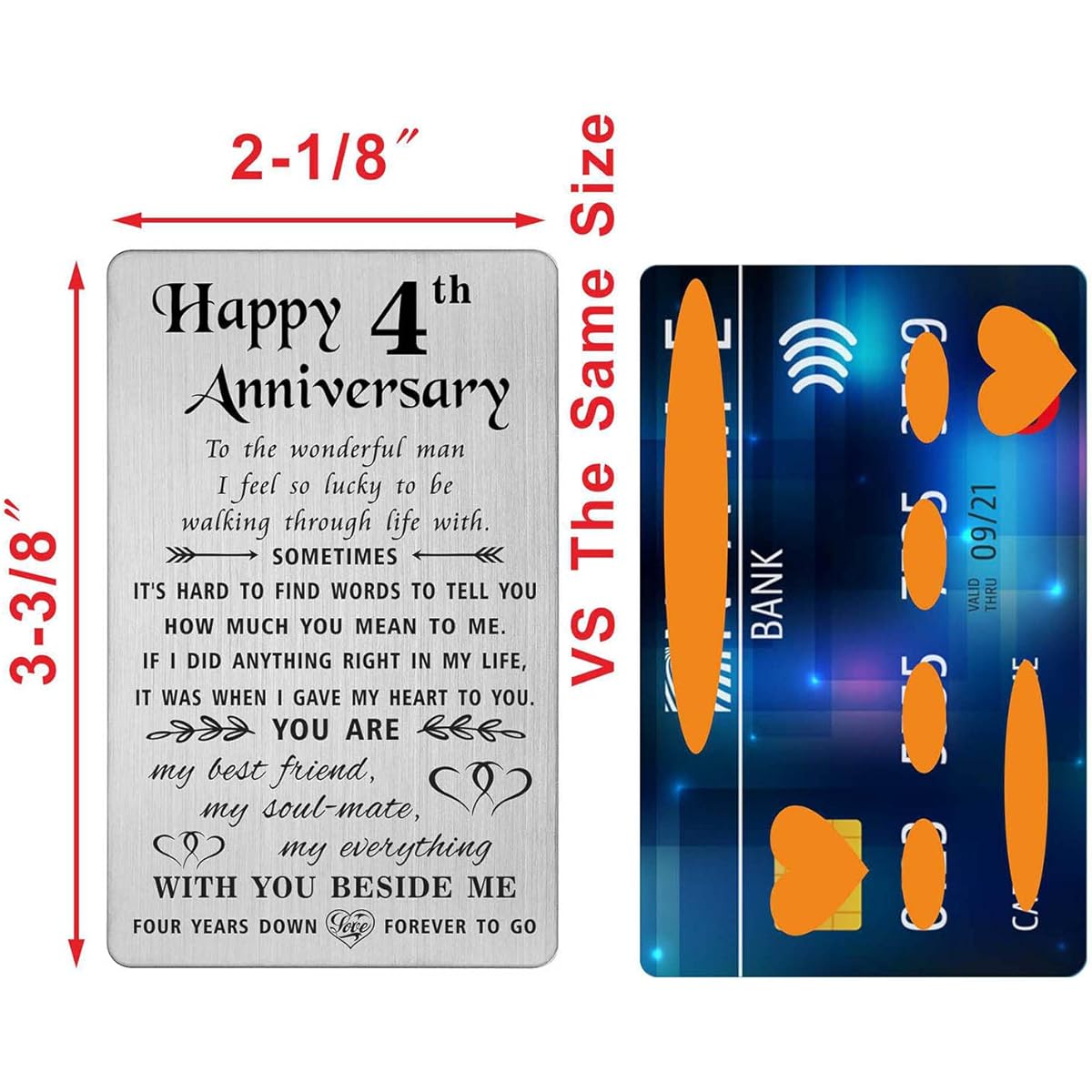 TANWIH 4th Anniversary Card Gift Gift for Him 4th Anniversary Wedding Anniversary Card Gift for Husband Engraved for Men Metal Wallet Insert