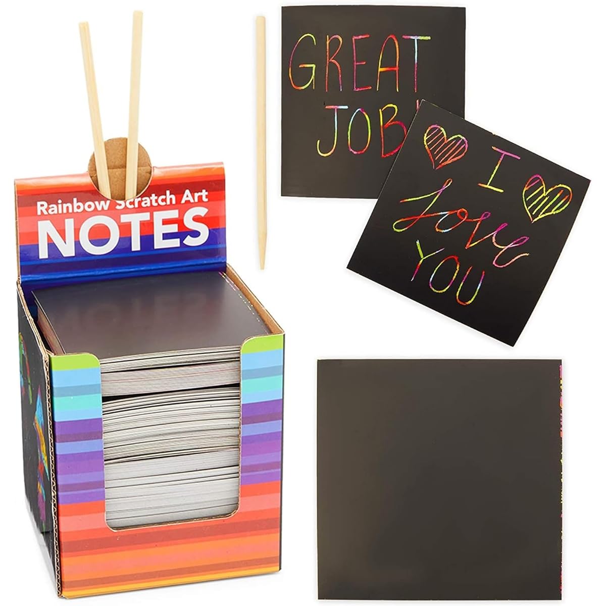 Bright Creations Rainbow Scratch-off Notes with 2 Wooden Stylus Sticks (3.5", 300 Sheets)