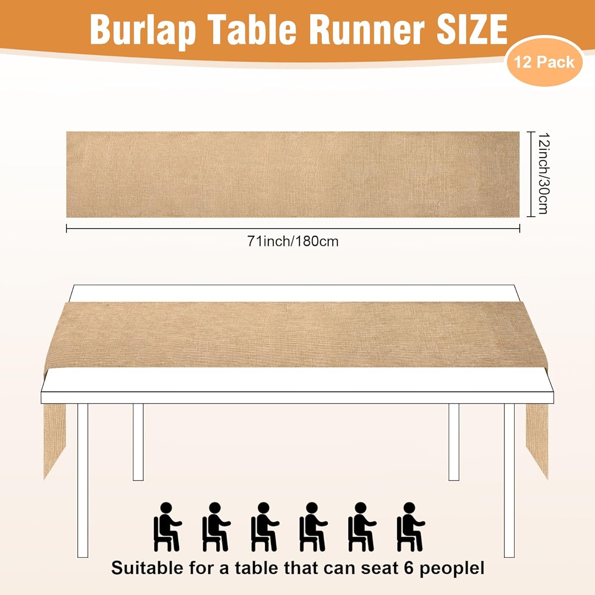 Doksving Burlap Table Runner 12" x 71" Table Runner Dresser Cover Farmhouse Jute Table Runner Fabric Party Runner Western Wedding Table Decoration for Dinner