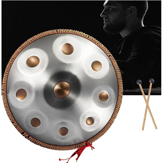 9 Notes Handpan Drum, 440HZ 22 Inch Steel Tongue Drum with Soft Handpan Bag, 2 Handpan Mallets, Handpan Stand, Classical Handpan Musical Instrument