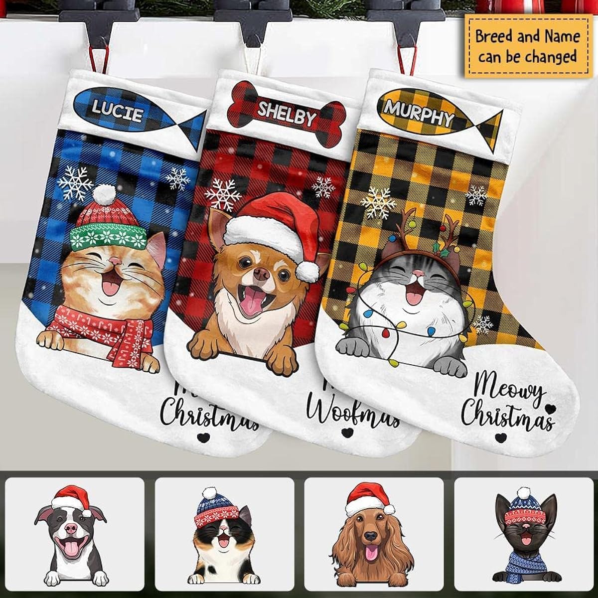 Pawfect House Meowy Christmas & Merry Woofmas, Christmas Dog, Personalized Christmas Stockings Christmas Decorations Dog Stockings for Christmas Kitchen Decor Farmhouse Christmas Decorations (Red)