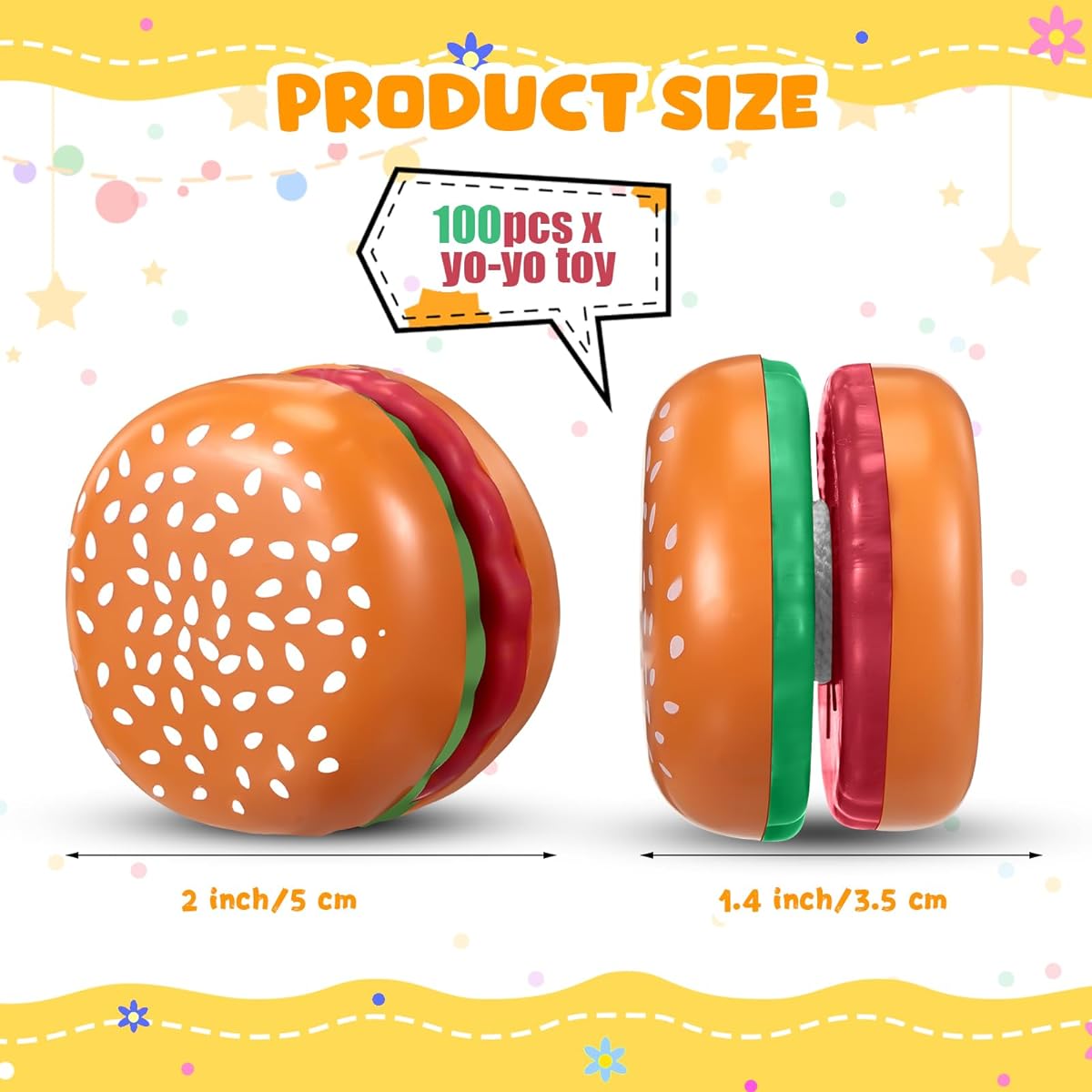 Liliful Hamburger Yoyo Beginner Auto Return Yoyo Bulk Plastic Responsive Ball Bearing Yoyo String Toy Birthday Party Game Gift Goodie Bag Filler Classroom Favor 2 x 2 x 1.4 Inch