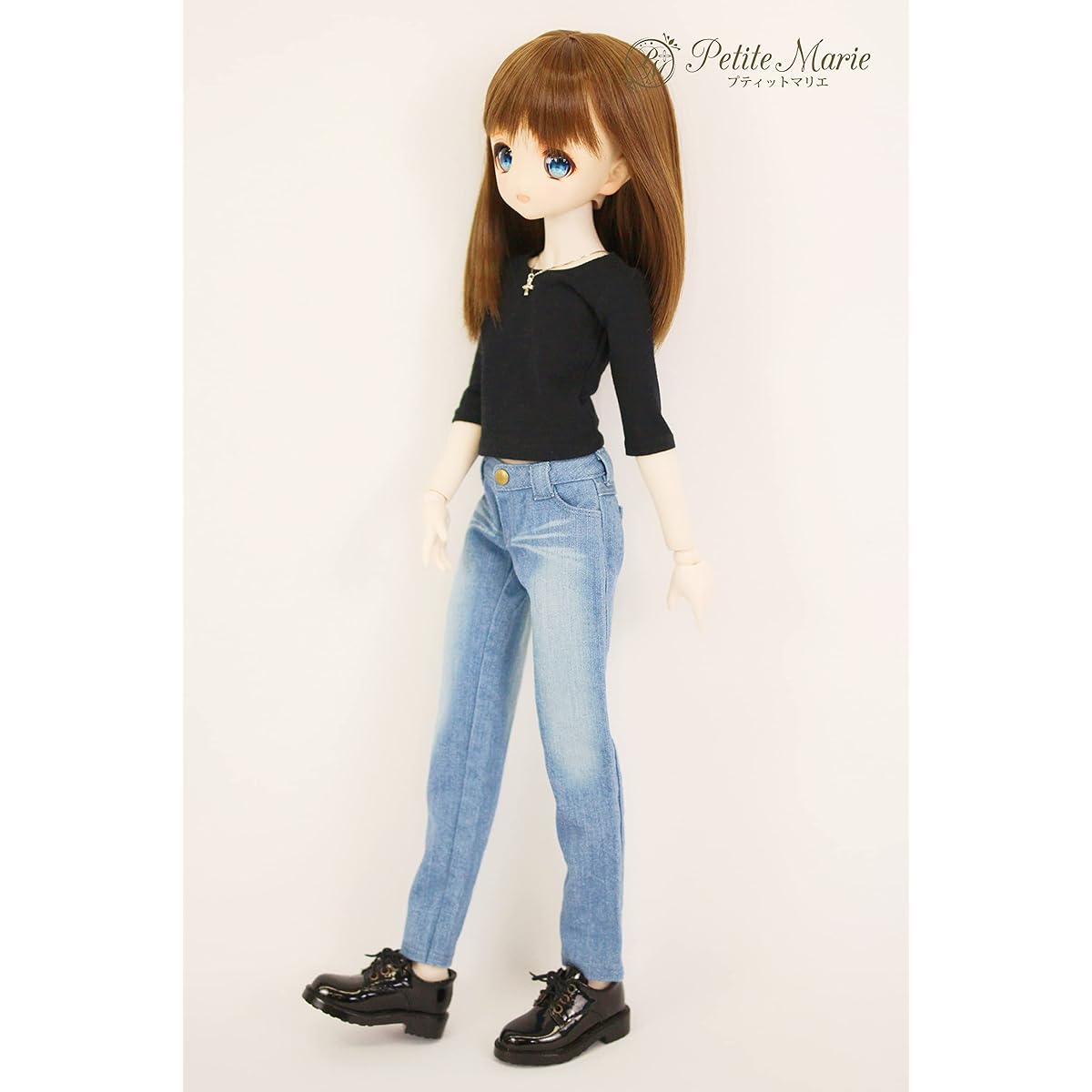 [Petite Marie] 1/3 MDD compatible Okayama processing boyfriend jeans light blue KOJIMA processing jeans processing low rise roll-up stretch denim vintage processing 40cm doll BJD doll clothes [Petite Marie] [No. 0131]