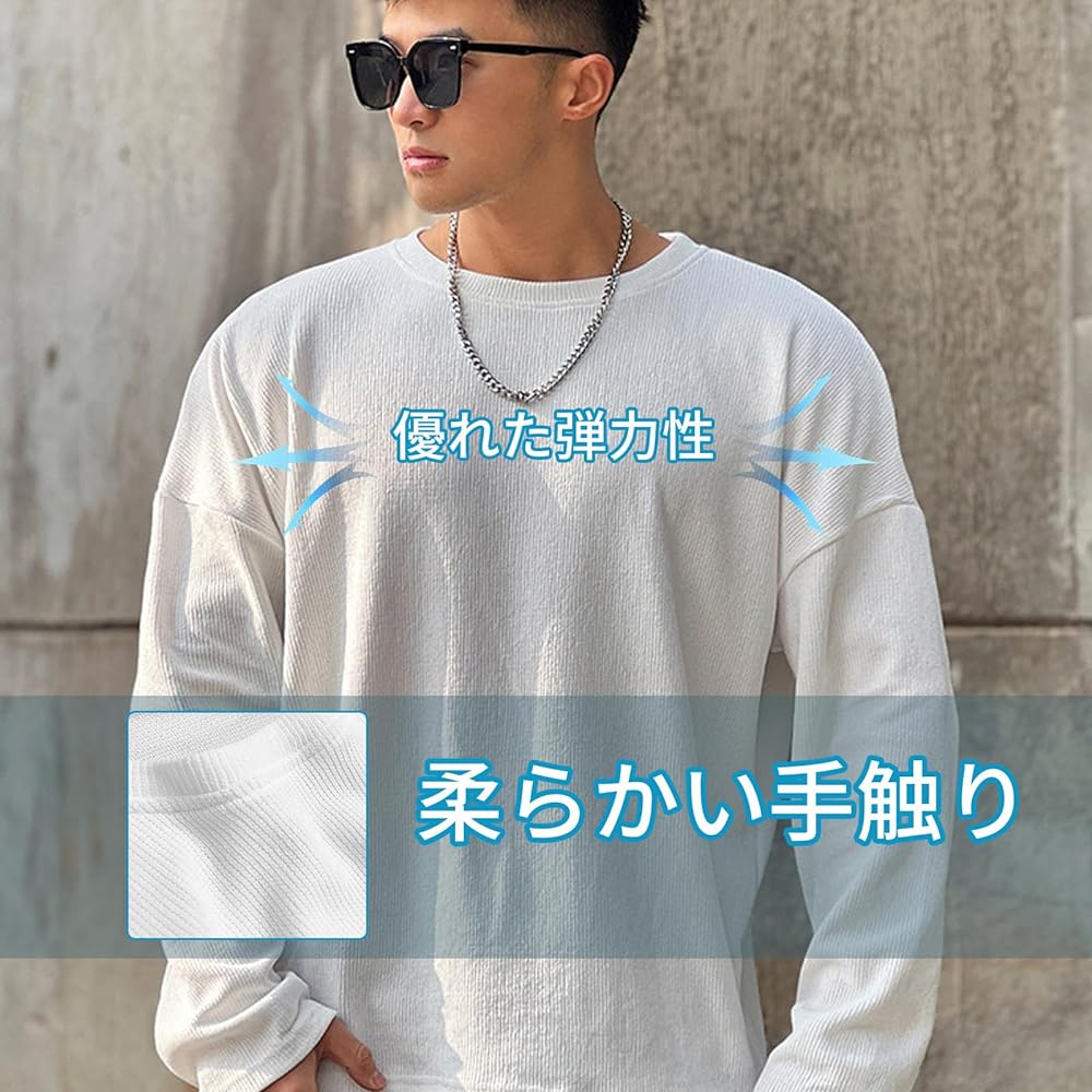 [Manatsulife] Men's Sweatshirt, Long Sleeve, Pullover, Cut and Sew, Parka, Training Wear, Plain, Casual, Buttoned Cuffs, Oversize, Round Collar, W12