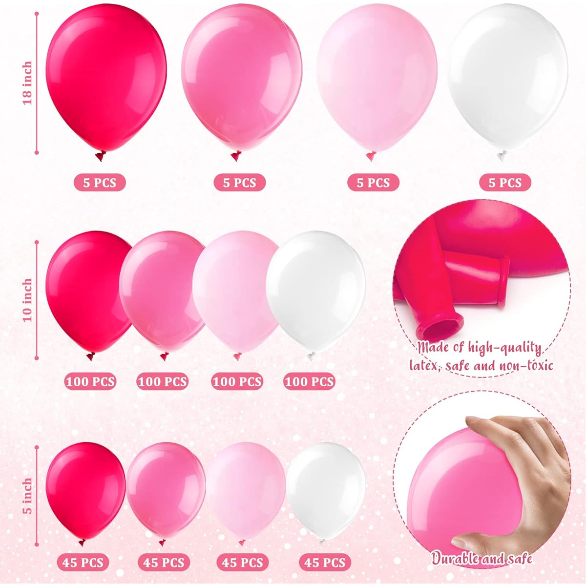 600pcs Balloons Different Size Gradient Pink Latex Balloons 18/10/5inch Pink and White Balloons Pastel Pink Balloons DIY Balloon Arch Garland Kit for Wedding Bridal Shower Engagement Party