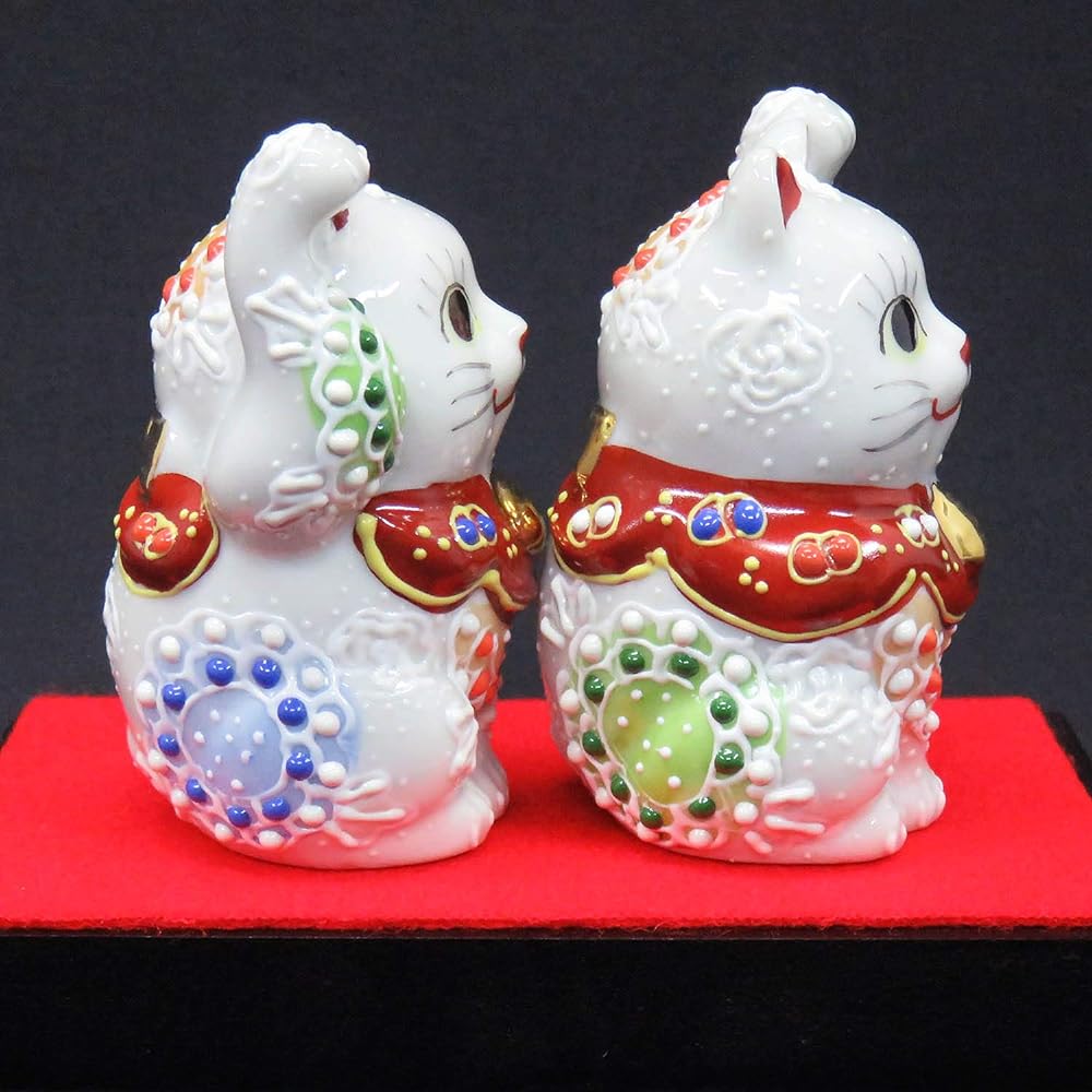 Lucky Cat Ornament Kutani Ware Pair Lucky Cat Shiramori Pottery Prosperous Business Item Feng Shui Goods