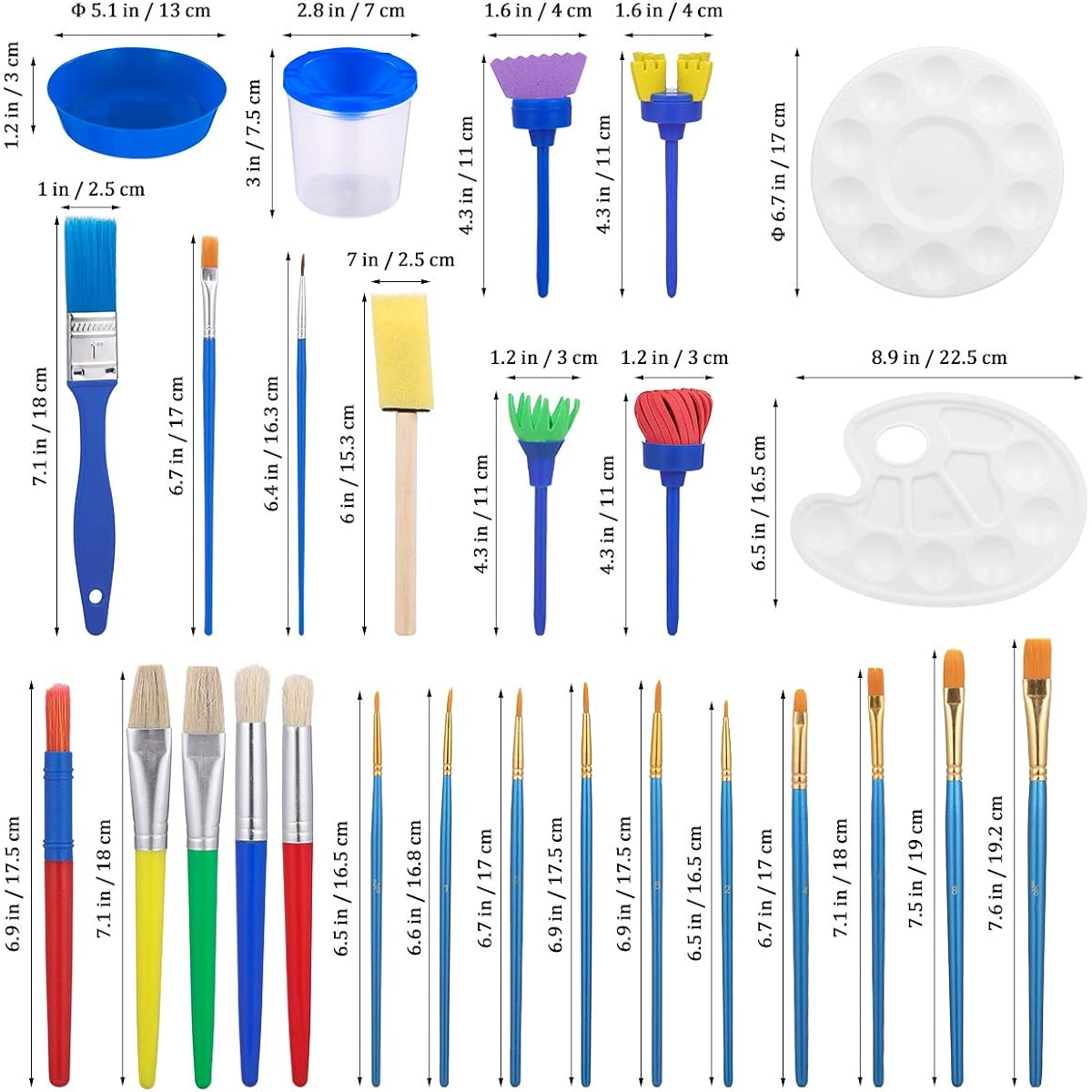 STOBOK 37 Piece Paint Tool Kit Paint Cleaning Cup Tray Palette Multi Size Paint Pen Brush Set for Kids/Toddler Art Class Paint