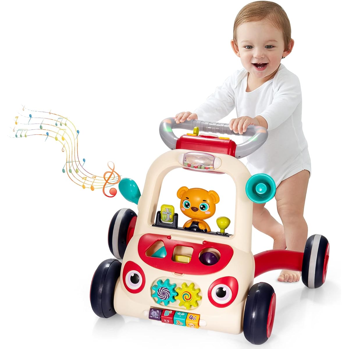 BABY JOY 2-in-1 Baby Walker Sit-Stand Learning Walker Activity Center with Lights & Sounds Adjustable Speed Wheel Toddler Musical Walking Toy Push Walker 9 Months and Up