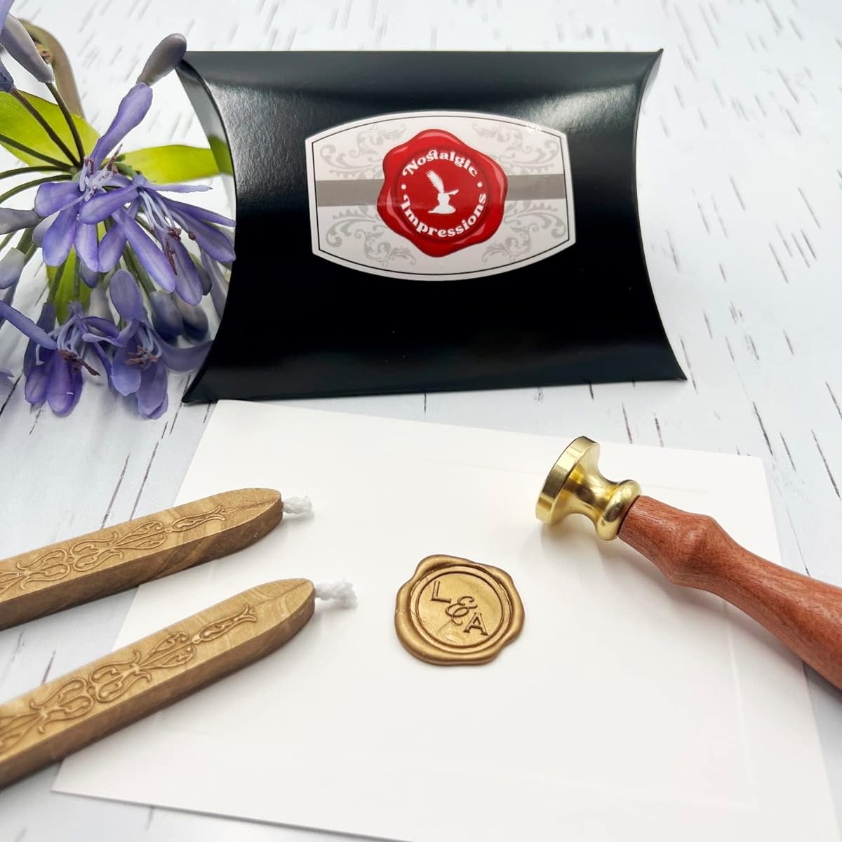 Wedding Custom Wax Seal Stamp Kit with Wedding Rings, Wedding Couple Names, Wedding Date and Email Seal Wax