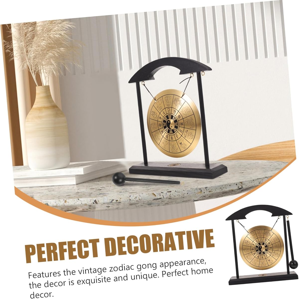 Gong Display Mallet Gong Big Table Gong Brass Gong Handbell Desktop Mini Gong Chinese Dragon with Stand Home Accent Decoration Home Desktop Ornament Alloy Drumstick Unique
