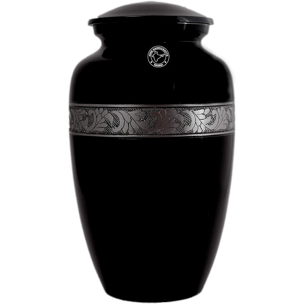 Hind Handicrafts Silver Engraved Aluminum Cremation Urn for Human Ashes Adult - Handmade Funeral Memorial Ashes Storage Urn - Includes Bag 6.5" x 6.5" x 10.5" - 200 lbs. Red
