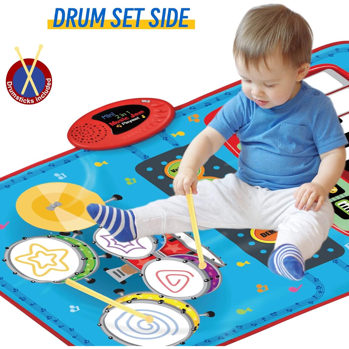 QShark Baby Toys for 1-3 Years Old Boys Girls Piano & Drum Mat 2-in-1 Music Learning Toy for Toddlers with 5 Demo Songs, Instrument Sounds, Volume Control, Birthday Gift for 12 Months+ Boys & Girls