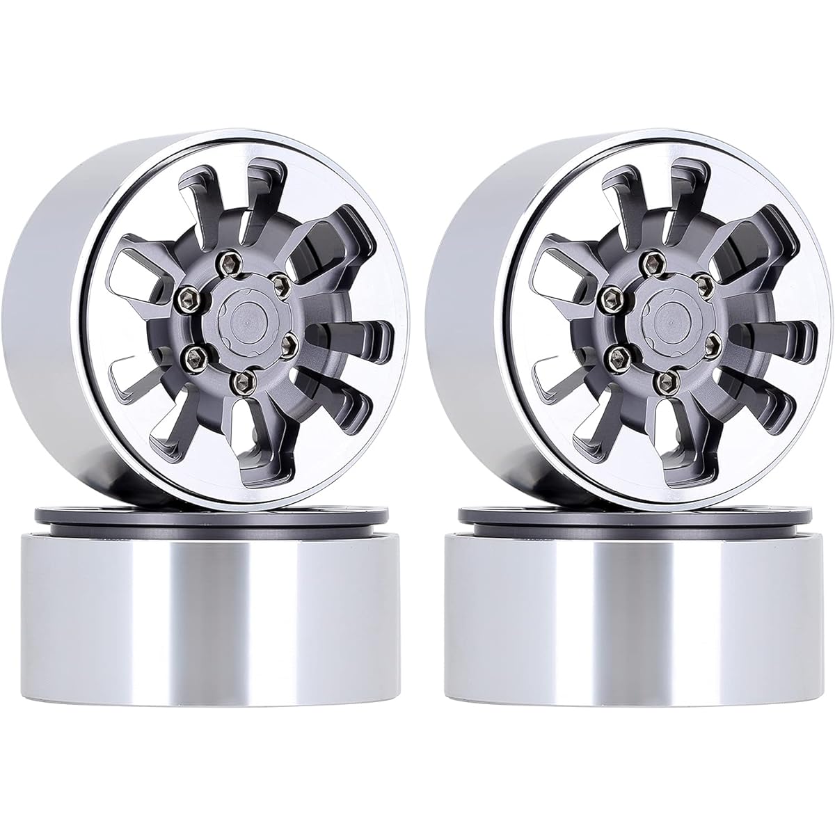 INJORA 1.9 Beadlock Wheel Rim Metal RC Wheel Hub for 1/10 RC Crawler TRX4 Axial SCX10 90046 AXI03007 Redcat Gen8(Grey)