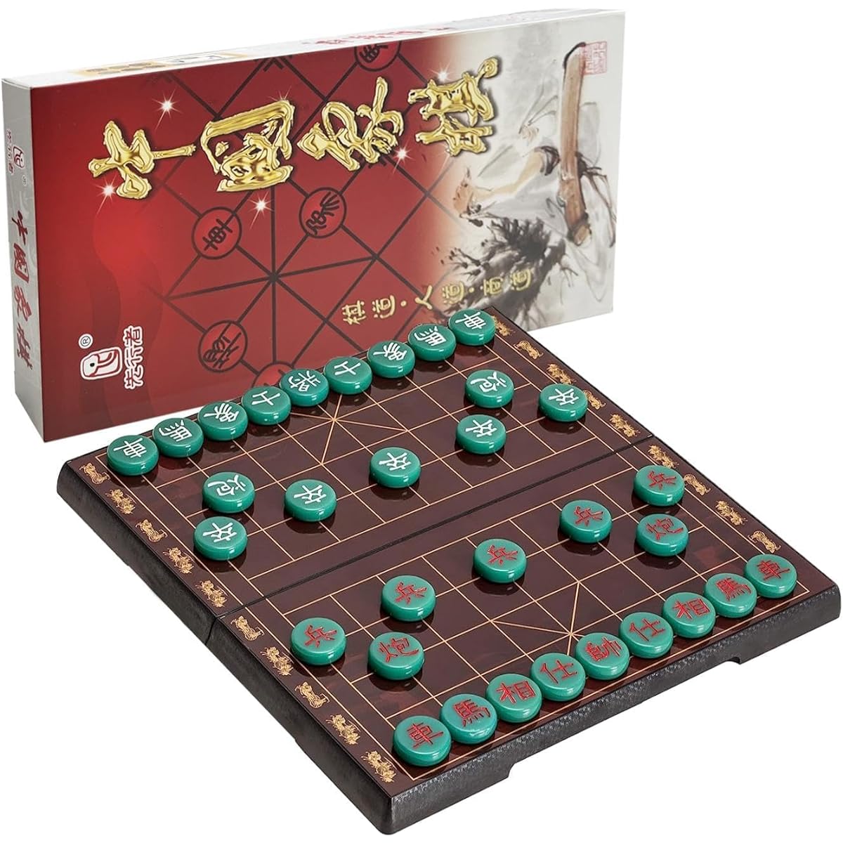 Luoyer 12.5" Portable Chinese Chess Set with Folding Board and Magnetic Pieces, Traditional Xiangqi Classic Educational Strategy Game Board Game for 2 Players (Red Board Green Pieces)