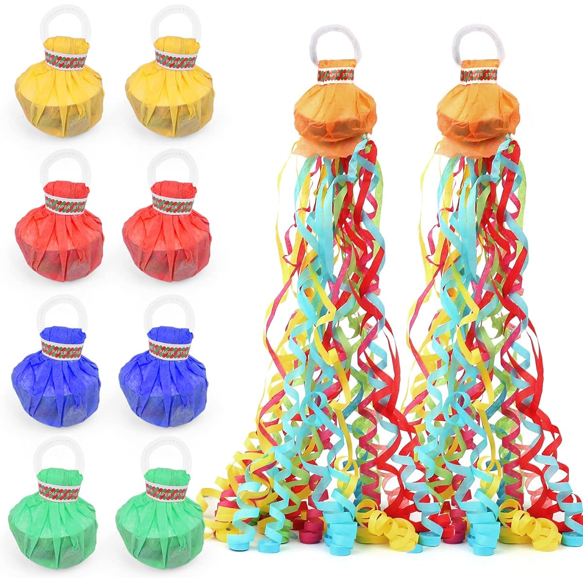NUEVEN Streamer Popper Colorful No Mess Paper Cracker Hand Throw Confetti Streamer for Wedding Birthday Party Celebration Colorful Pack of 30
