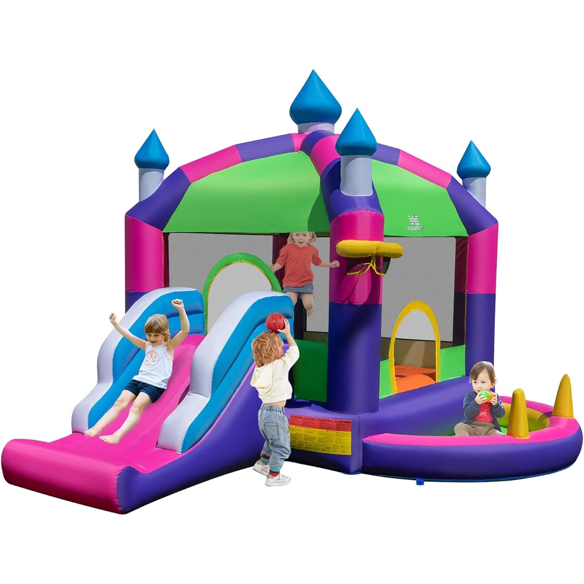 BOUNTECH Inflatable Bounce House with Canopy Overhead Cover, Bouncy House with Slide & Ball Pit for Kids Indoor Outdoor Fun, Portable Bouncy Jumping Castle with Climbing Wall, Birthday Party Gift