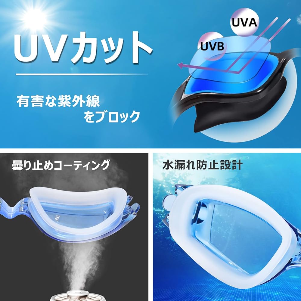[Health Nurse] Swimming Goggles, Underwater Glasses (S-2.00~S-6.00), Swimming Goggles, Adults, UV Protection, Anti-Fog, Water Leak Prevention, Unisex, Beach/Swimming/Competitive Swimming, Case Included, One Size Fits Most