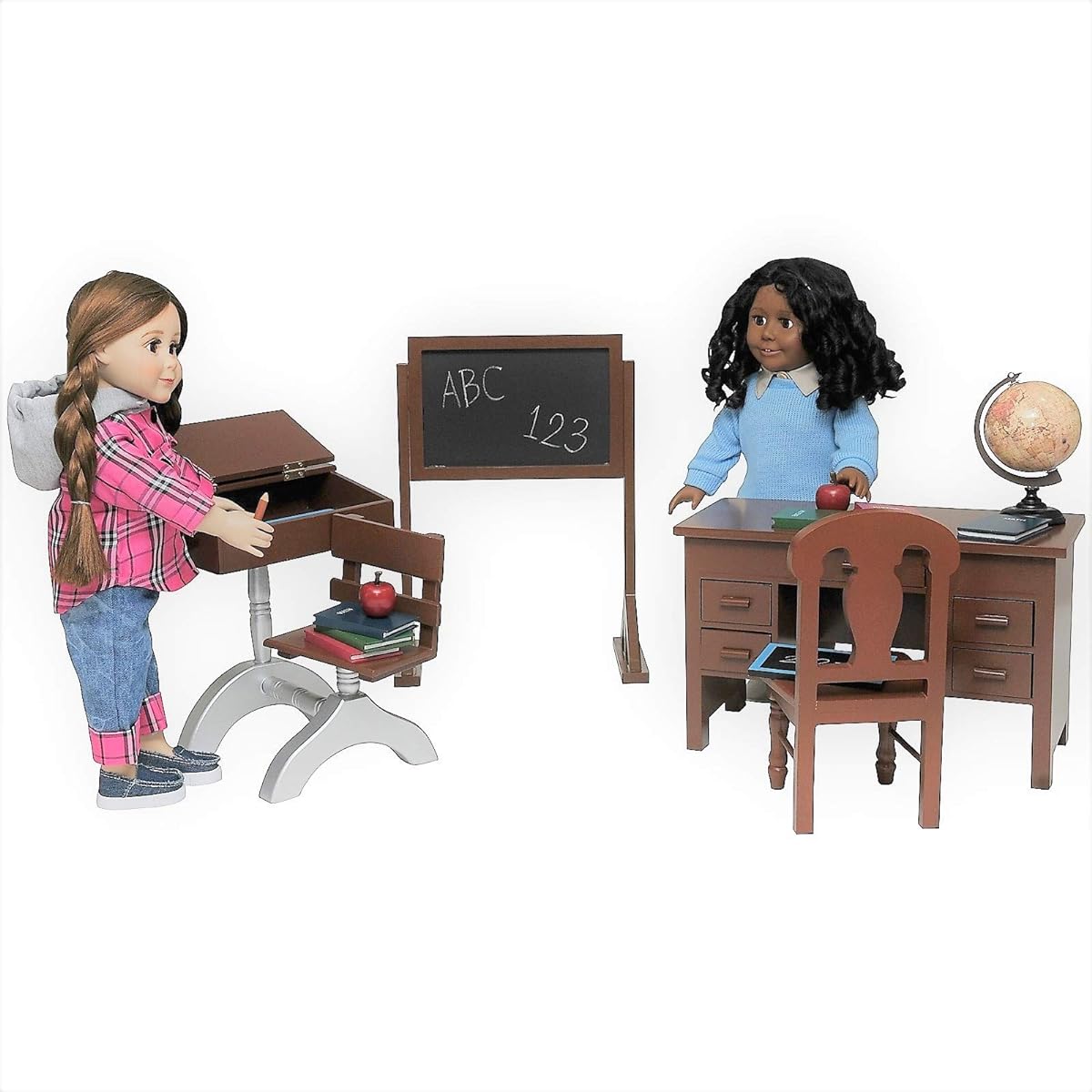 The Queen's Treasures Teacher & Student American Classroom Desk Plus School Books, Chalkboard, Pencils, Globe and More! Furniture & Accessories for 18" Dolls