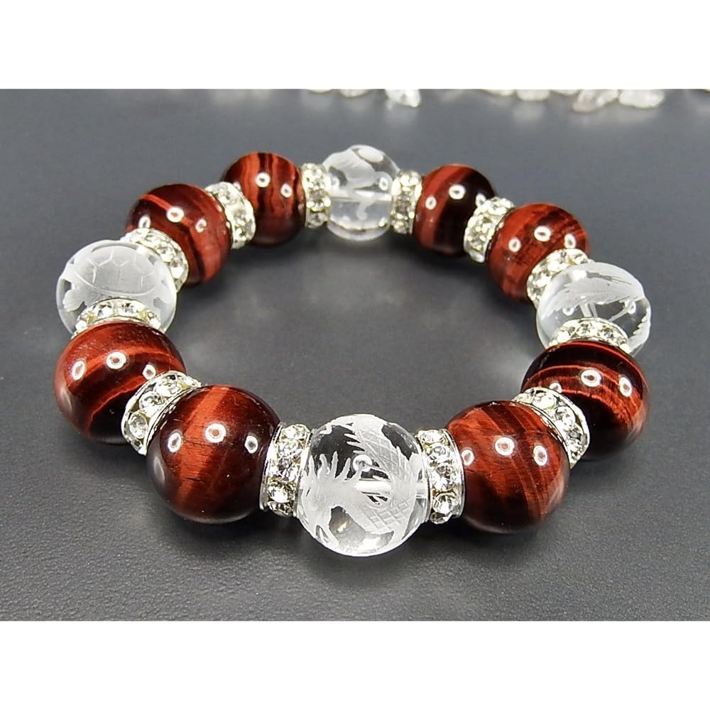 [Ishigai] Red Tiger Eye Four Gods Hand Carved Crystal Natural Stone Extra Thick 18mm Luxury Rondelle Prayer Beads Bracelet