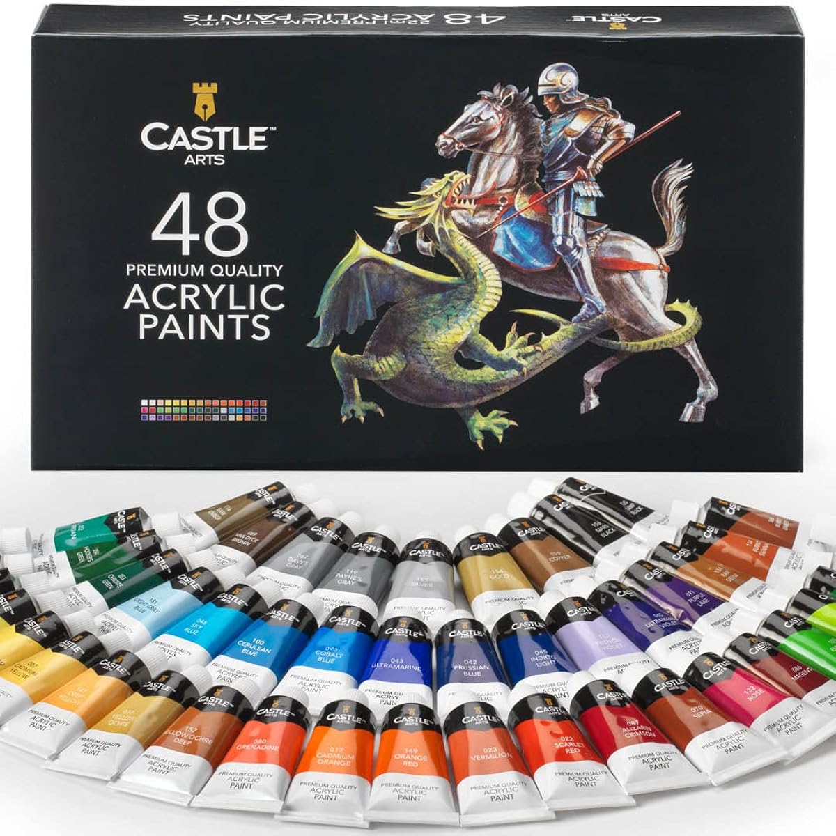 Castle Art Supplies 48 x 22ml Acrylic Paint Set | All-inclusive set for beginners and adult artists | High quality, intense colors | Smooth use on a variety of surfaces | Comes in an impressive presentation box