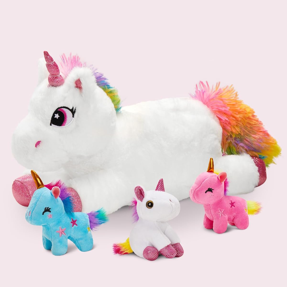 Houwsbaby Unicorn Stuffed Animal, Unicorn Mummy Plush Toy with 3 Baby Unicorns in Belly, Christmas Valentine Birthday Gifts Stuffed Animal Set for Girls Babies Kids 14 Inch