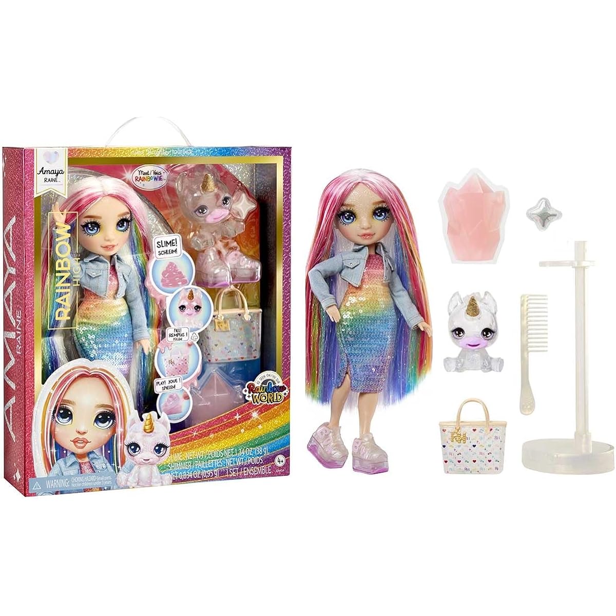 Rainbow High Fashion Doll with Slime & Pets - Amaya (Rainbow) - 28cm Shimmer Doll with Glitter Slime Magical Pet Fashion Accessories - Kids Toy - Perfect for Ages 4-12