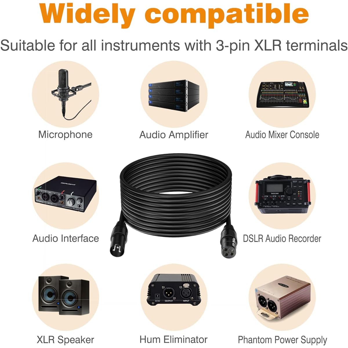 HOOH XLR Cable 25ft 2 Pack Microphone Cable XLR Microphone Cable Male to Female Balanced DMX Cable Perfect for Microphones, Radio Stations, Speaker Systems, Stage Lighting and More - Black