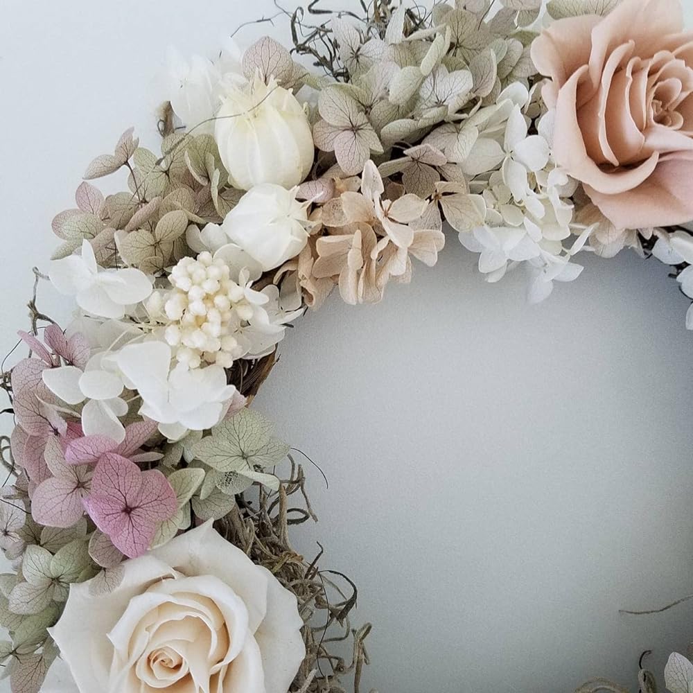 Lulu's French Antique Wreath Preserved Flower Dried Flower Natural Wreath Hydrangea Present Gift Interior Scandinavian Furniture Size: Diameter 25cm French Antique Wreath Lulu's-2466