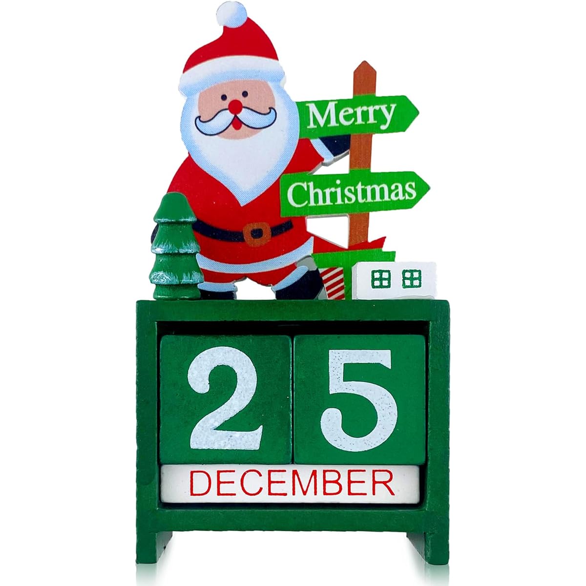 Reofrey Christmas Wooden Calendar Countdown Santa Claus Desk Calendar Christmas Advent Calendar DIY Decorations Christmas Tree Tabletop Home Office Holiday Decorations