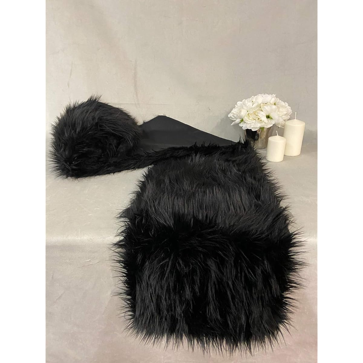 luvfabric Table Runner Black Faux Fur Shaggy Soft Table Linen Decor 12" Long x 108" Long (12 x 108 Inch)