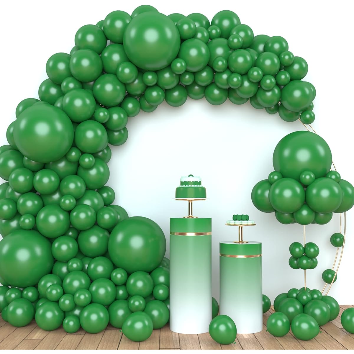 Different size balloons (dark green).