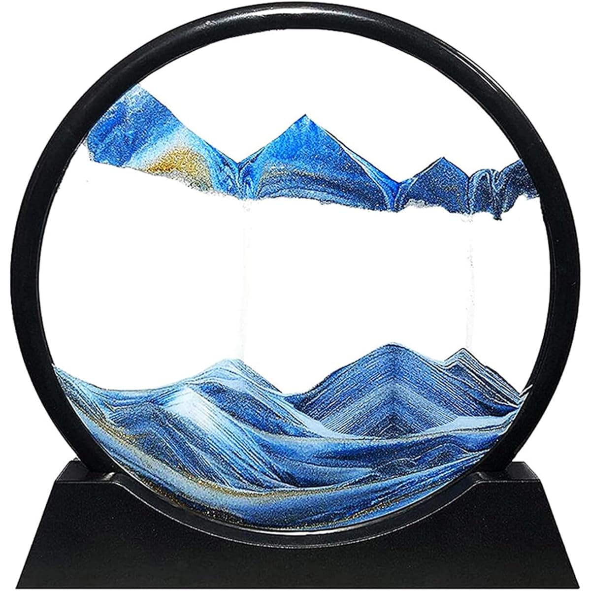 Flowing Sand Painting, Moving Sand Art Picture Round Glass 3D Deep Sea Sandscape Motion Display Sand Frame, Large Desktop Art Toy for Kids, Desktop Home Office Work Decoration (12.8 inches, Blue)
