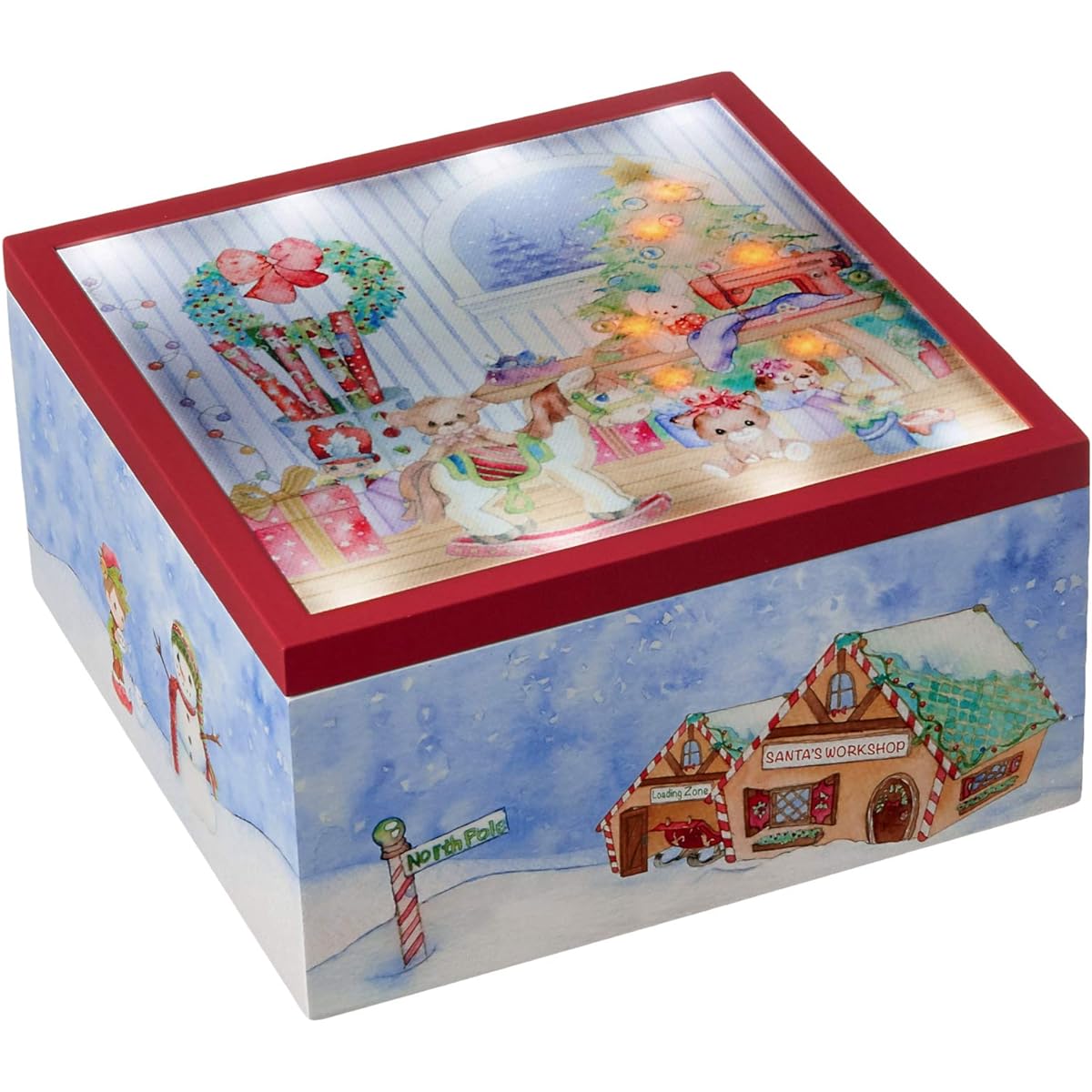 Precious Moments Santa's Workshop 6 Piece Heirloom LED Light Up Resin Wooden Box 191106 Musical One Size Multi