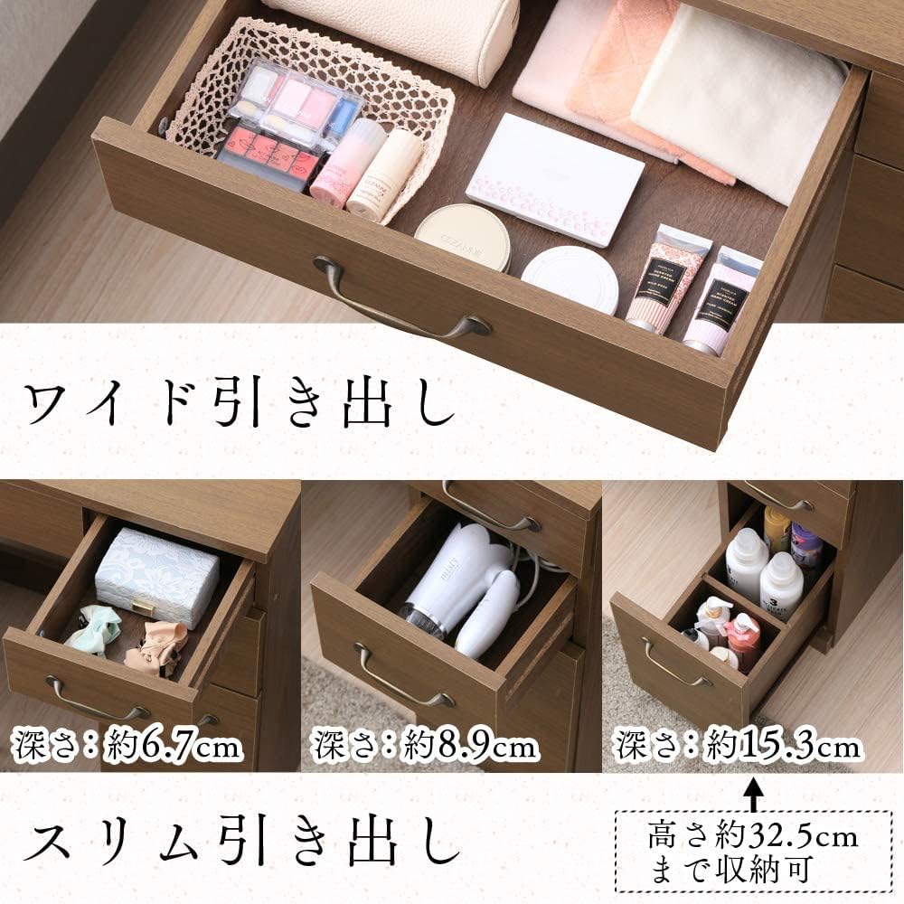 Iris Plaza Mirror Dresser White Compact Vanity Table Three-sided Mirror Makeup Table with 2 Outlets Storage in Doors and Drawers Large Capacity Cosmetic Storage Desk Width 79 x Depth 39 x Height 130cm White