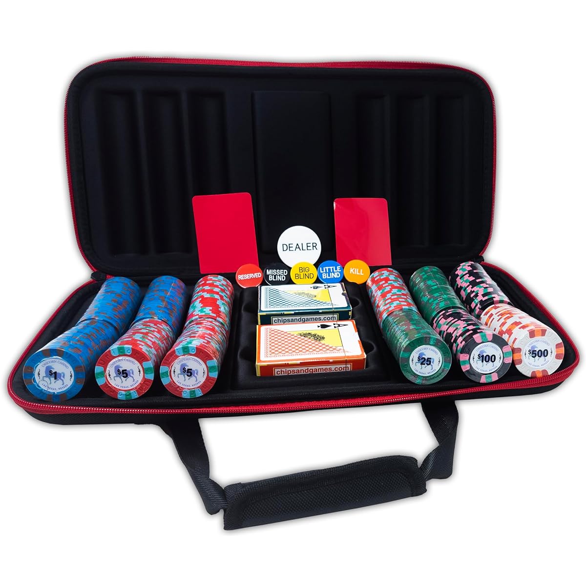 DA VINCI Unicorn All-Clay Poker Chip Set - 300 Genuine Casino Weight 9 Gram Chips, Durable Softshell Case, 2 Decks of Plastic Playing Cards, Dealer Button, and 2 Cut Cards
