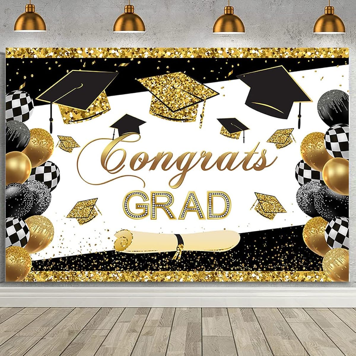 AIBIIN Graduation Banner, Graduation Banner 7x5ft Graduation Banner 2023 Black & Gold Graduation Decorations 2023 Graduation Party Decorations Photo Backdrop Banner Congrats Grad Banner 2023