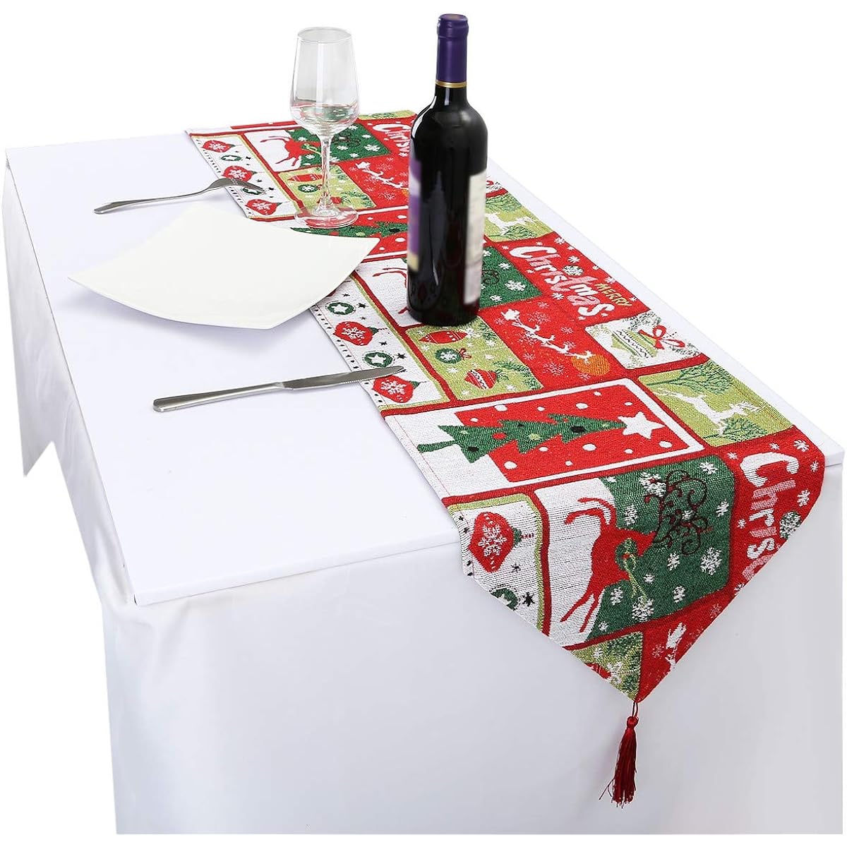 rockcloud 13 x 67 inch Christmas Decorative Cotton Table Runner for Family Dinners, Gatherings, Indoor or Outdoor Parties