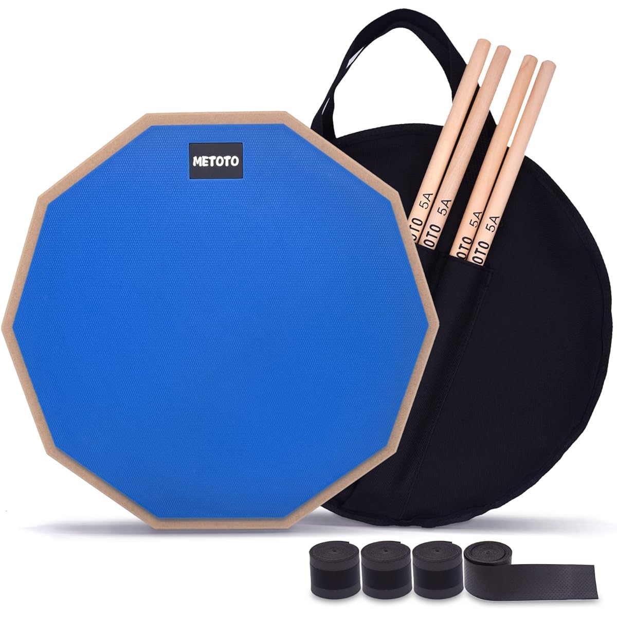 METOTO Snare Drum Practice Pad for Drums, 12 Inch Double-Sided Practice Drum Pads and Sticks (2 Pairs) Drum Pad Storage Bag Drum Practice Pad (Blue), YAGU-10