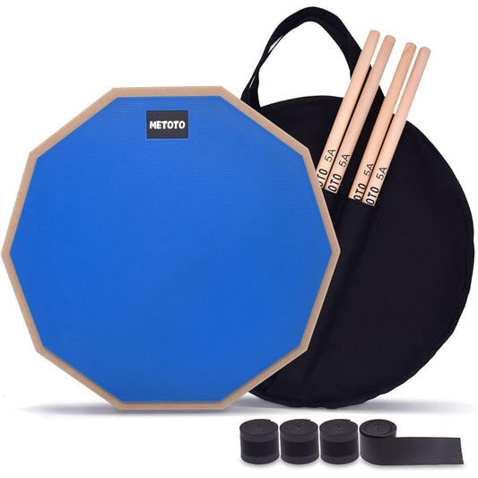 METOTO Snare Drum Practice Pad for Drums, 12 Inch Double-Sided Practice Drum Pads and Sticks (2 Pairs) Drum Pad Storage Bag Drum Practice Pad (Blue), YAGU-10