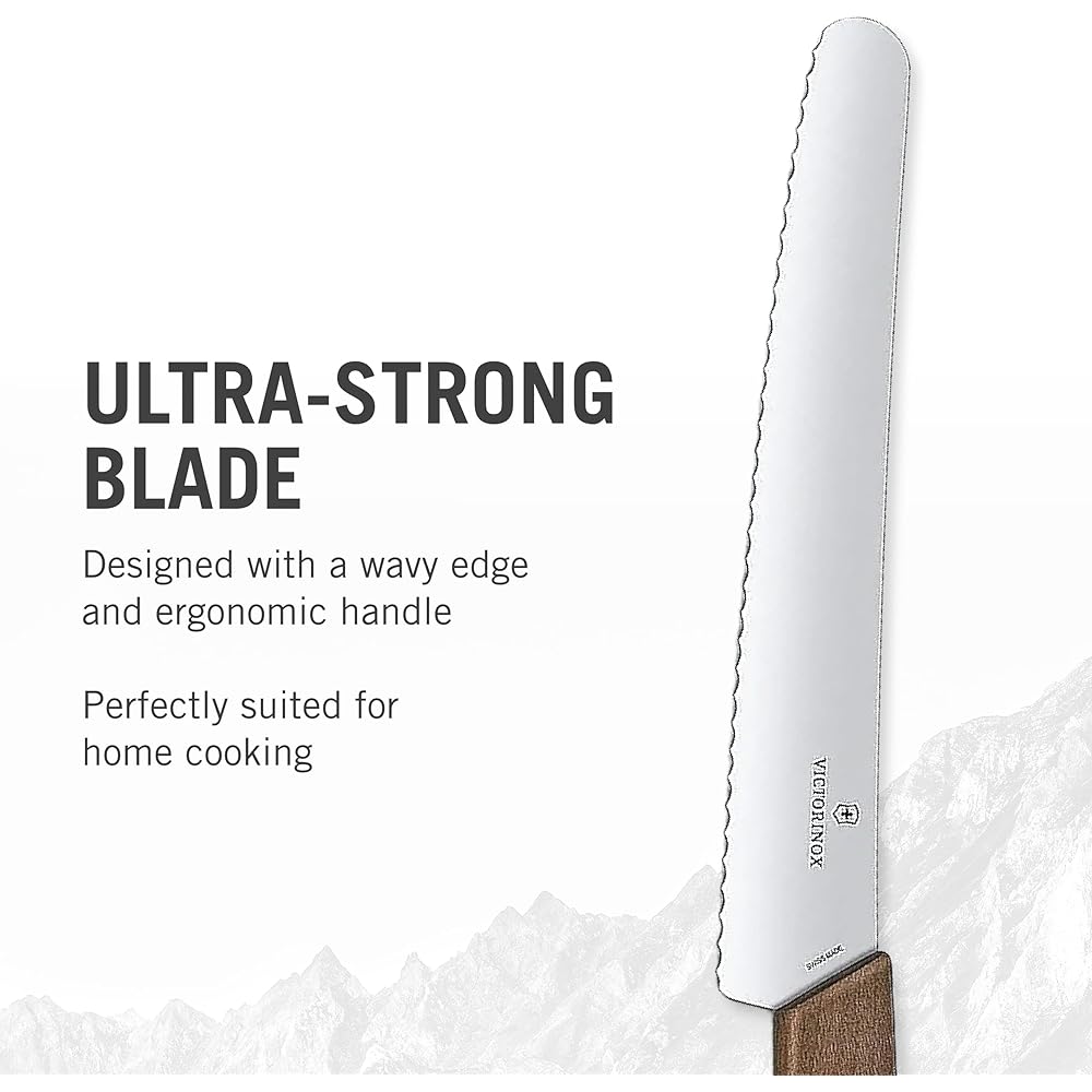VICTORINOX Bread & Pastry Knife Bread knife that cuts bread and fruits neatly 22cm Wave blade Wood Bread knife that neatly cuts baguettes and breads Paring knife 6.9070.22WG
