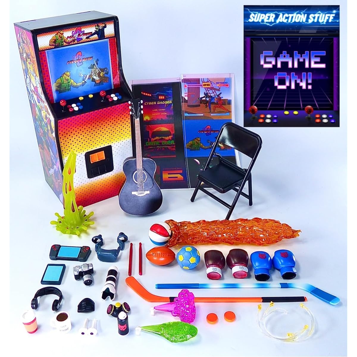 Super Action Stuff Game ON Arcade 1/12 Scale 6 Inch Action Figure Accessory Set with LED Light (Cat with Knife 2 with Light), SAS16002