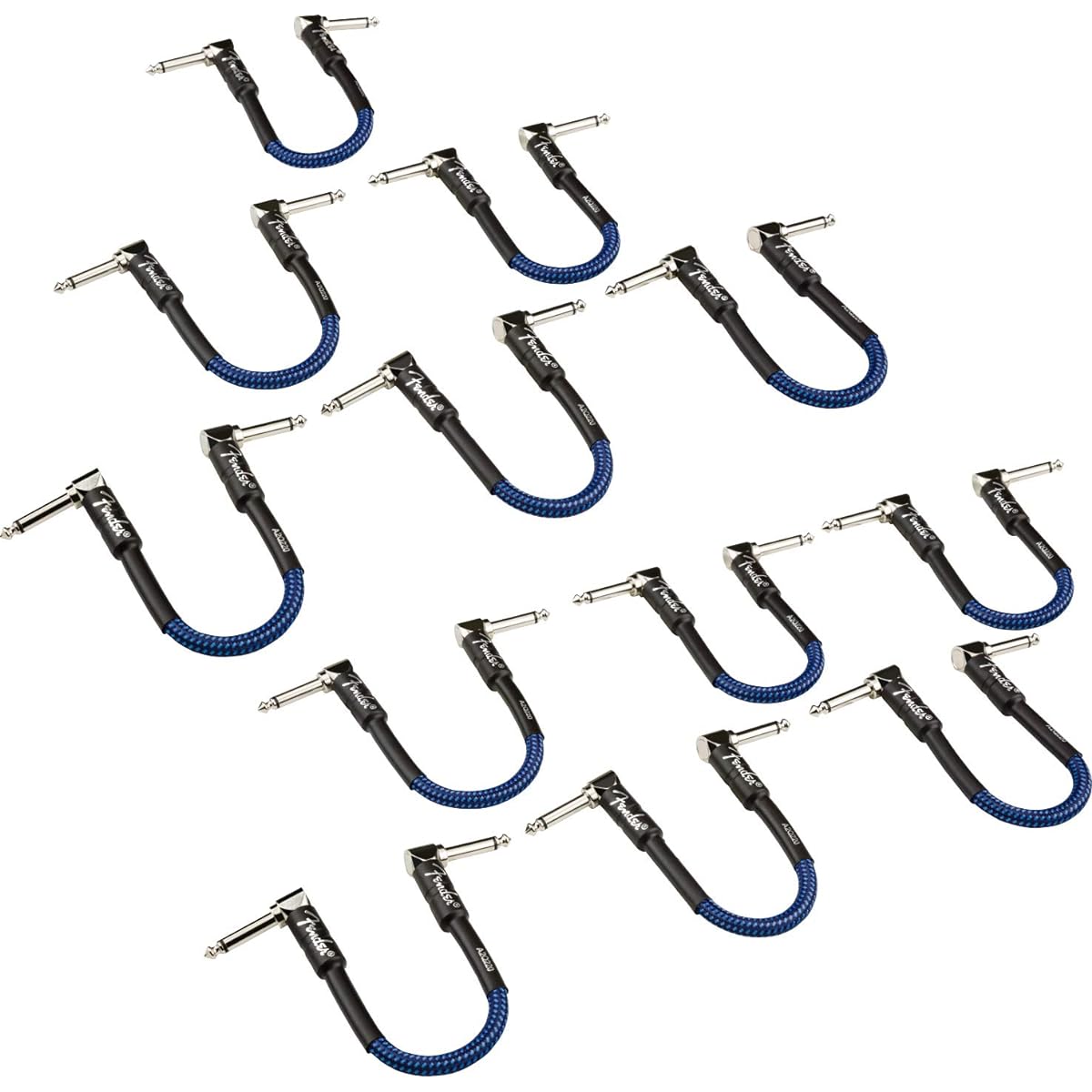 Fender 6" Professional Patch Cables Right Angle Blue Tweed 6 Pack