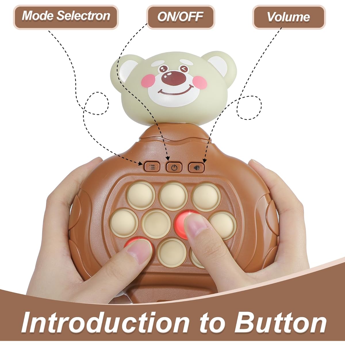 VENSEEN Fast Push Bubble Game for Kids Adults Light Up Fidget Game Machine Bear Shape Interactive Sensory Toy Birthday Gift for Boys/Girls