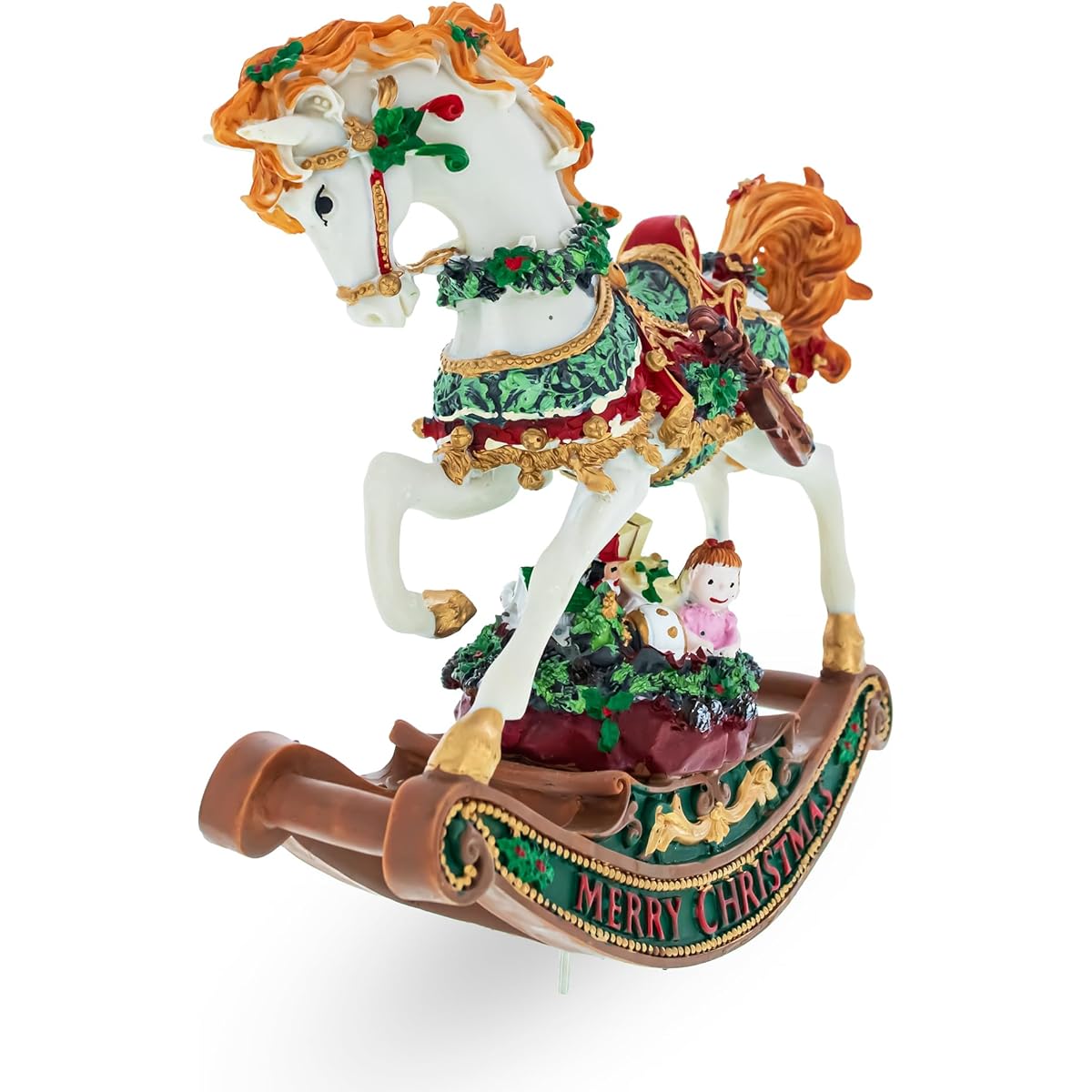 Harmonious Rocking Horse Carrying Gifts: Christmas Musical Figurine 8-Inch