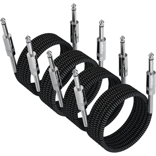 6.35mm to 6.35mm Stereo Audio Cable, FIBBR Straight 1/4" TS Audio Guitar Plug-in, Nylon Braided for Electric Guitar, Bass, Amplifier, Mixer, Keyboard, Speaker (10M, 4)