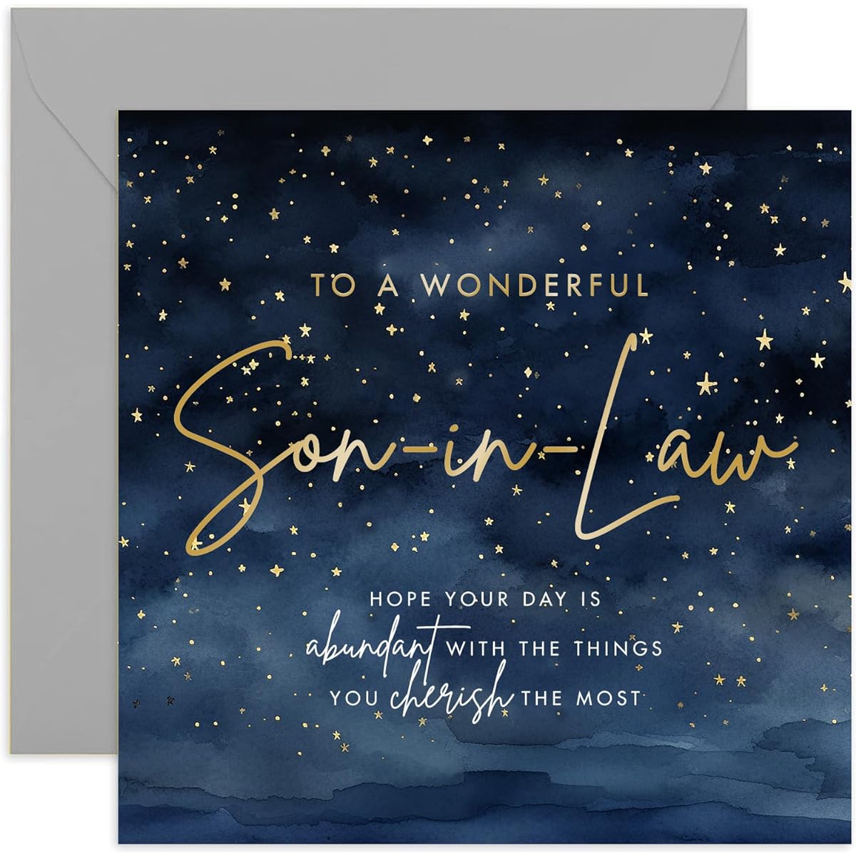Birthday Card for Son in Law - Awesome Son in Law Design - Male Birthday Card for Adults - Gold Foil Starry Sky Design - Special Birthday Card from Family | Blank Inner Envelope