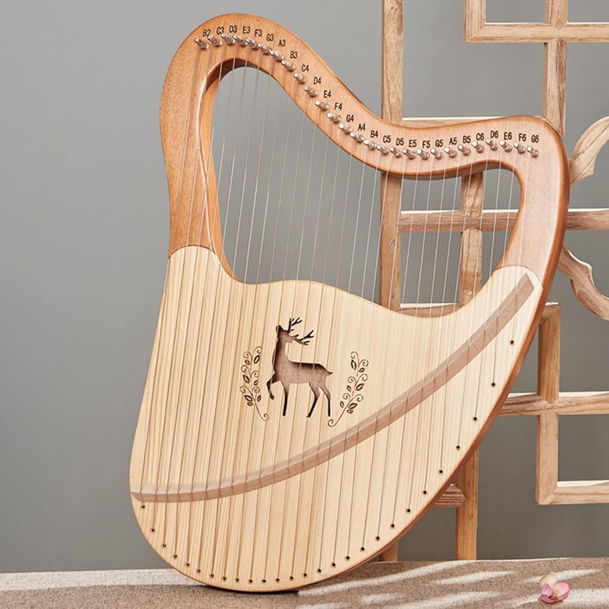 Lyre, Mahogany Stringed Instrument, EVA Carrying Bag, Tuning Key, Spare Strings, English Manual Included, Suitable for Music Lovers, Beginners, Children (Size : 27 Strings Lyre Harp)